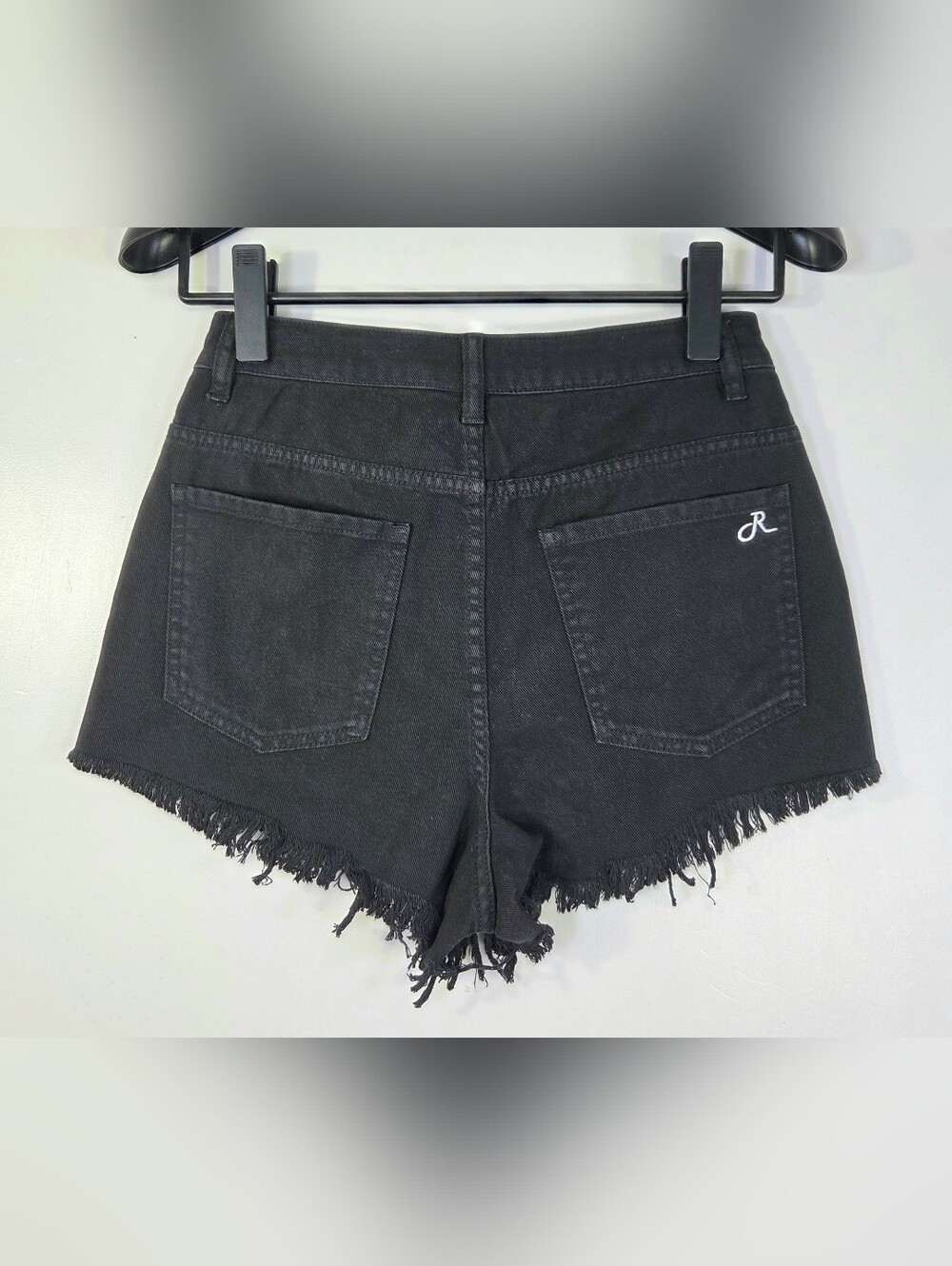 NWT FABULOUS BY THE RAIDERETTES DENIM STUDDED FRAYED SHORTS. - Picture 3 of 10